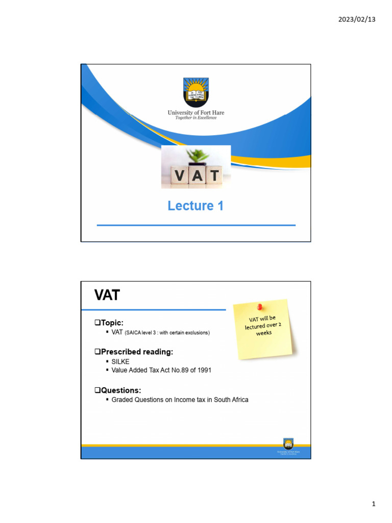 VAT Slides Lecture 1 | PDF | Value Added Tax | Taxes