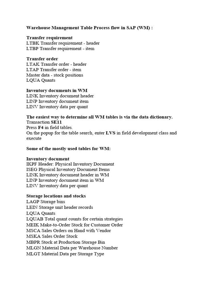 Warehouse Management Table Process flow and TCODES PDF Warehouse