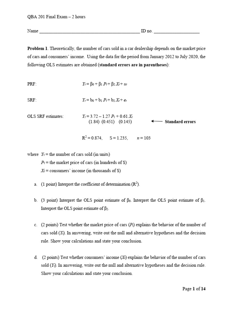Qba Final Exam Make Up Download Free Pdf Null Hypothesis Estimator