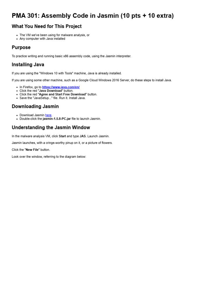 Pma 301 assembly code in jasmin labs pdf assembly language java