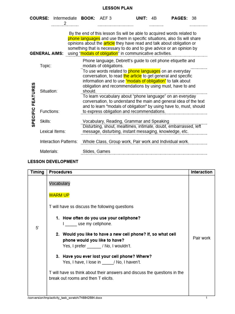 LESSON PLAN - METHODOLOGY 3 | PDF | Vocabulary | Lesson Plan