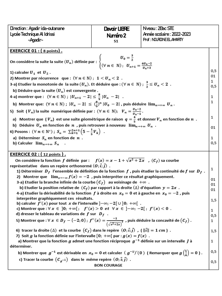 Devoir de mathématiques 2Bac STE S1 | PDF | Fonction (Mathématiques ...
