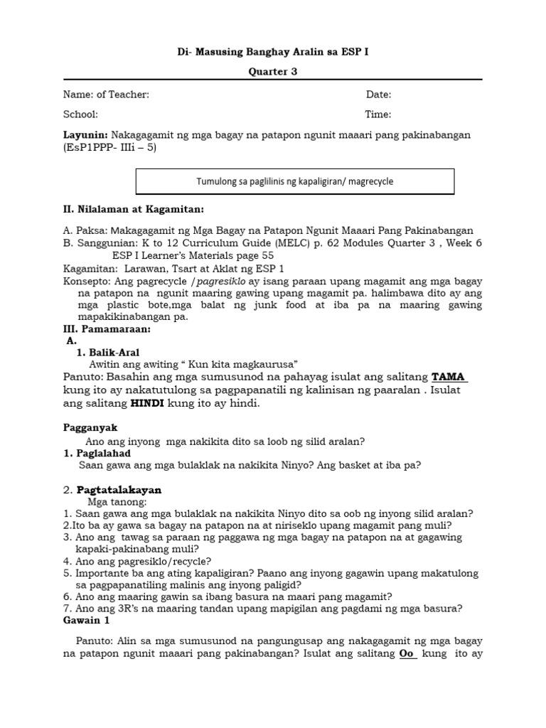 ESP LP Day 3 Week 7 Q3 | PDF