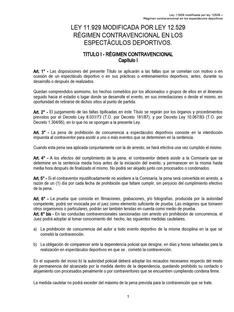 Ley 11929 Modificado Ley 12529 (Espectaculos Deportivos) | PDF ...