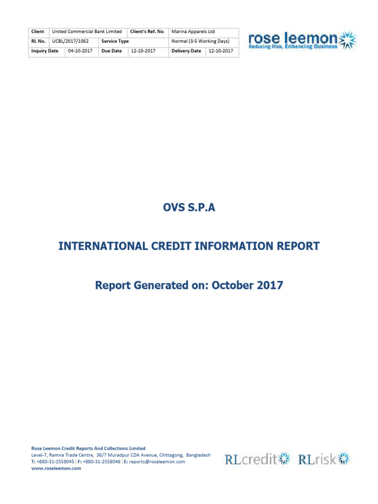 OVS S.p.a. Credit Information Report | PDF | Expense | Investing
