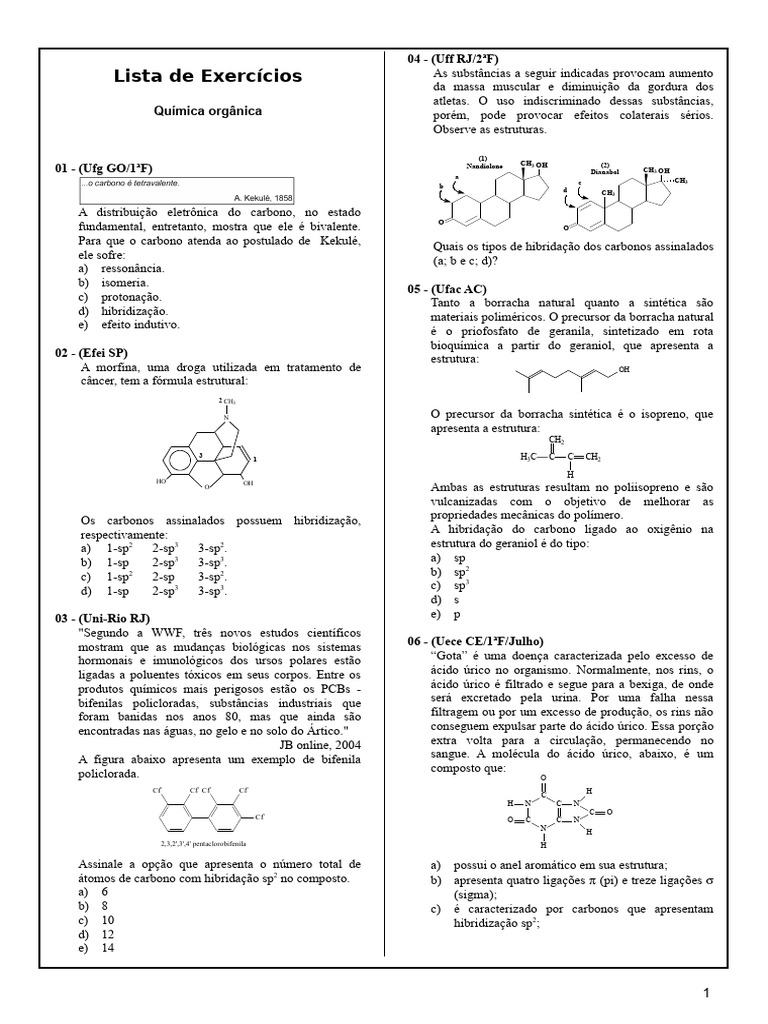 Exercícios sobre Hibridização do Carbono | PDF | Ligação química | Carbono
