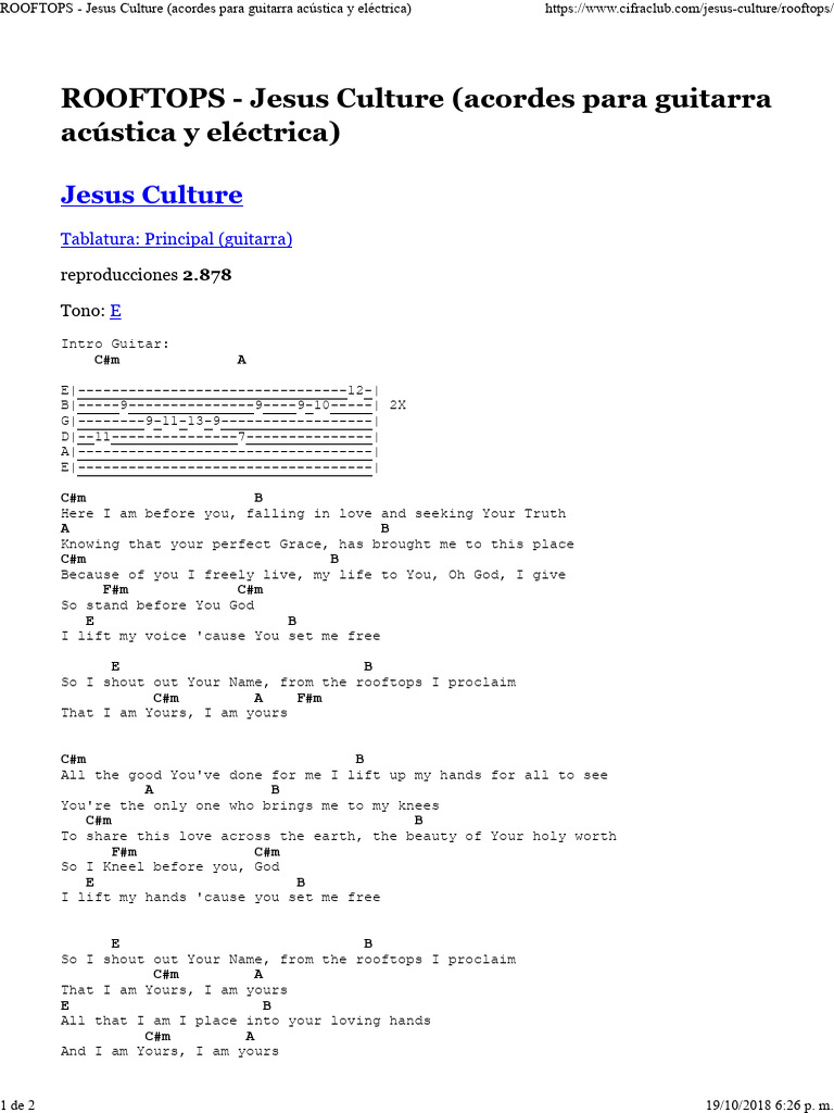 ROOFTOPS Jesus Culture (Acordes para Guitarra Ac Stica y El