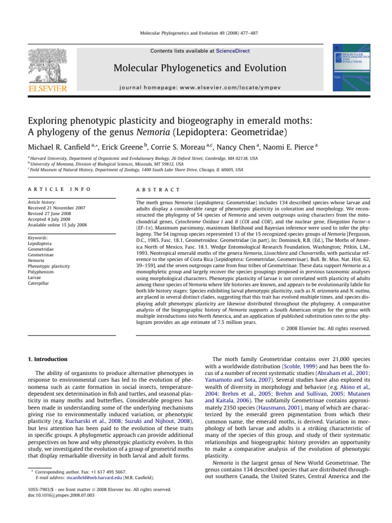 Exploring Phenotypic Plasticity and Biogeography in Emerald Moths | PDF ...
