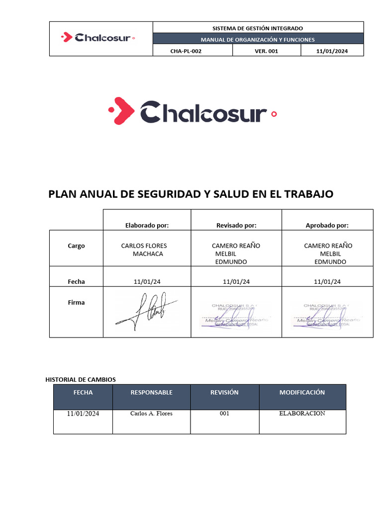 Plan Anual de Seguridad y Salud Ocupacional - 2024 | PDF | Seguridad y ...