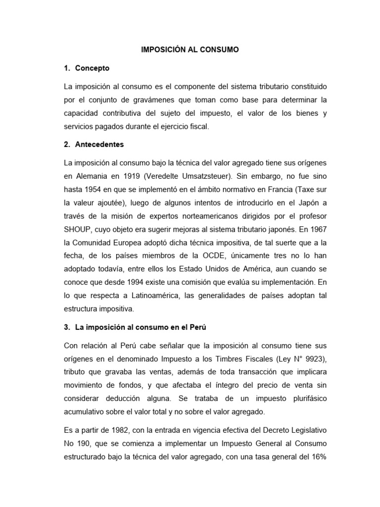 Imposición al Consumo en el Perú | PDF | Impuestos | Economias
