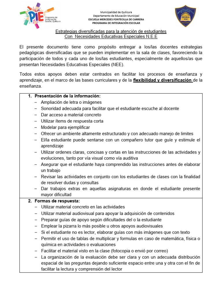 Estrategias para Estudiantes con NEE | PDF | Aprendizaje | Evaluación