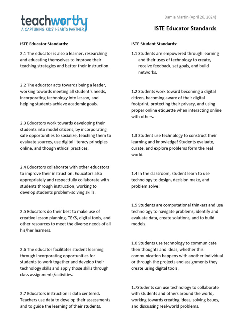ISTE Standards for Educators and Students | PDF | Learning | Behavior ...