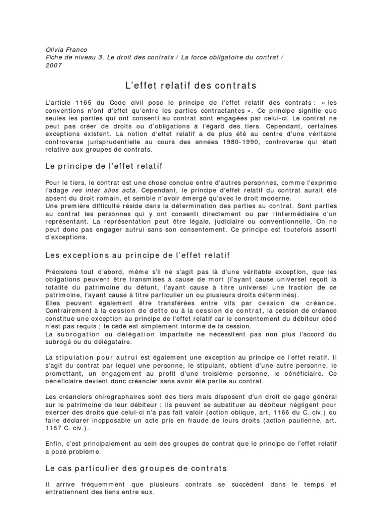 L Effet Relatif Des Contrats | PDF | Patrimoine (finance) | Sodles