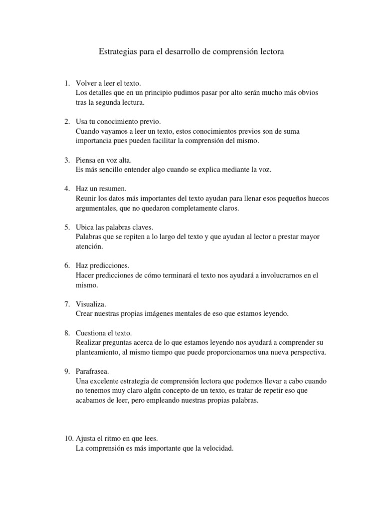 Estrategias Para El Desarrollo De Comprensión Lectora Pdf