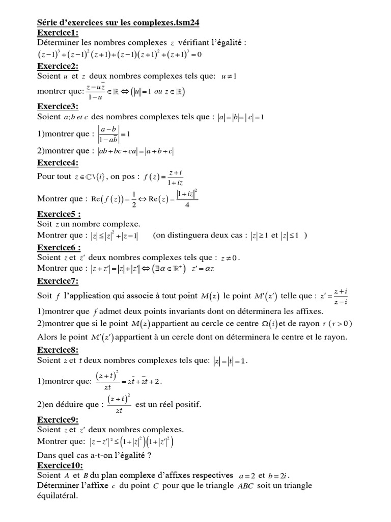 Exercices sur les nombres complexes | PDF | Nombre complexe | Géométrie ...