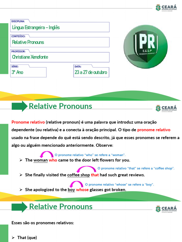Pronomes Relativos em Inglês | PDF | Gramática | Número gramatical
