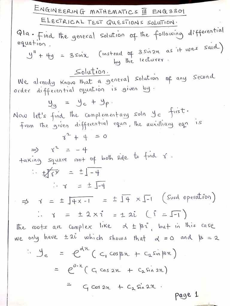 Engineering Maths III Test Soln by Salahuddeen | PDF
