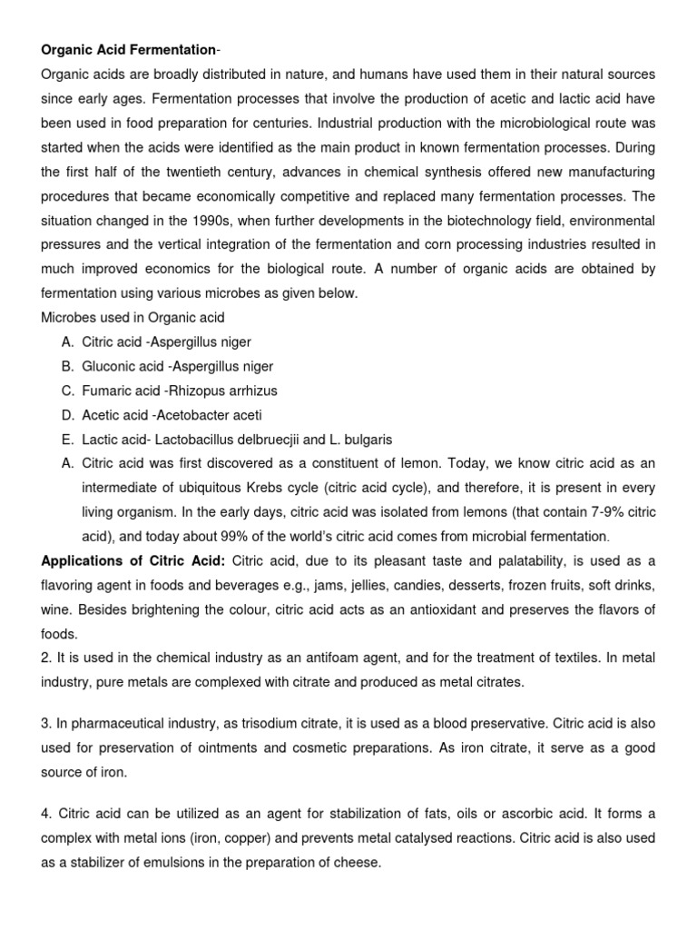 Organic Acid Fermentation Processes | PDF | Lactic Acid | Glucose