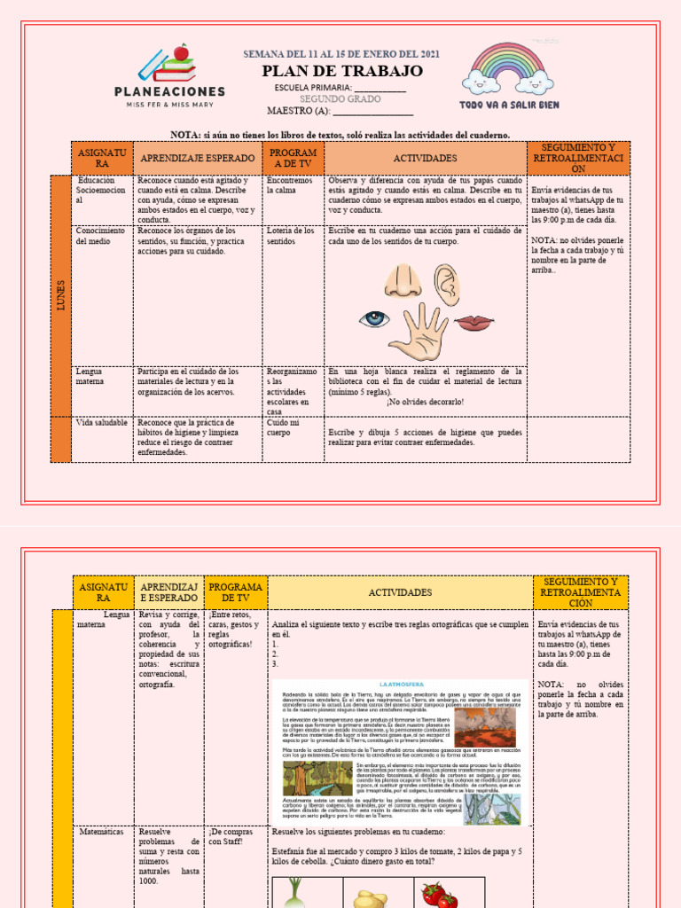Plan de Trabajo Segundo Grado | PDF