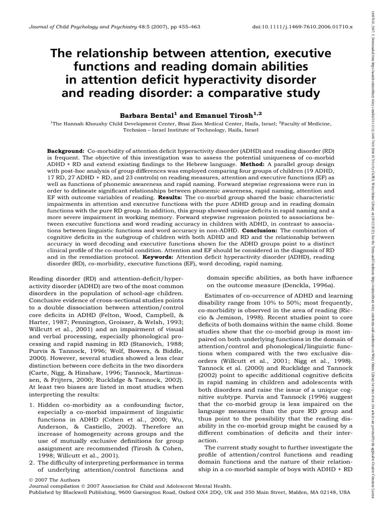 ADHD and Reading Disorder Study | PDF | Attention Deficit Hyperactivity ...