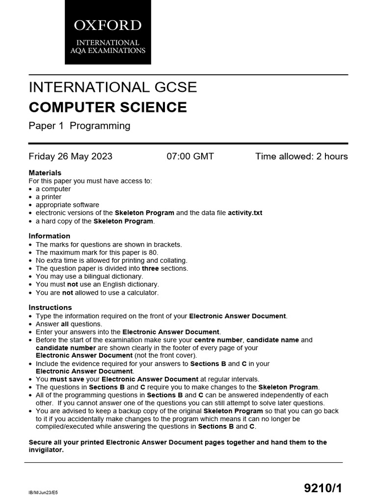 Programming Exam Instructions 9210 | PDF | Parameter (Computer ...