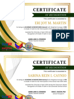 Green and White Modern Certificate of Appreciation