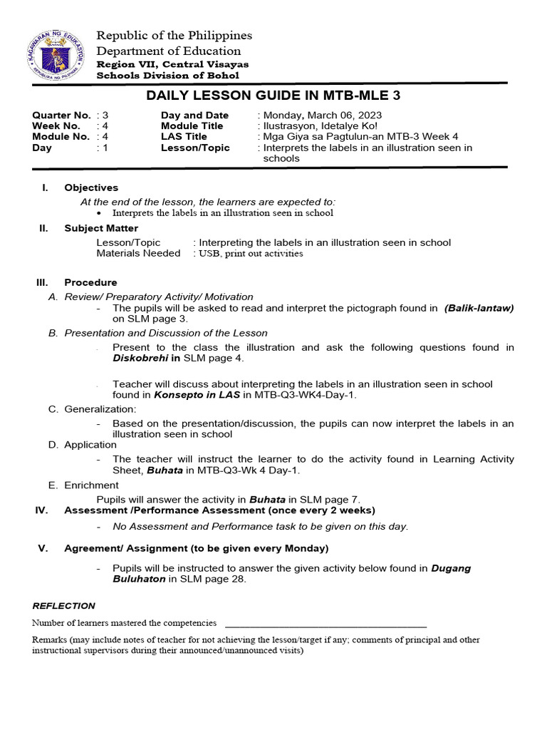 MTB-MLE 3 Daily Lesson Guide | PDF | Teachers | Learning