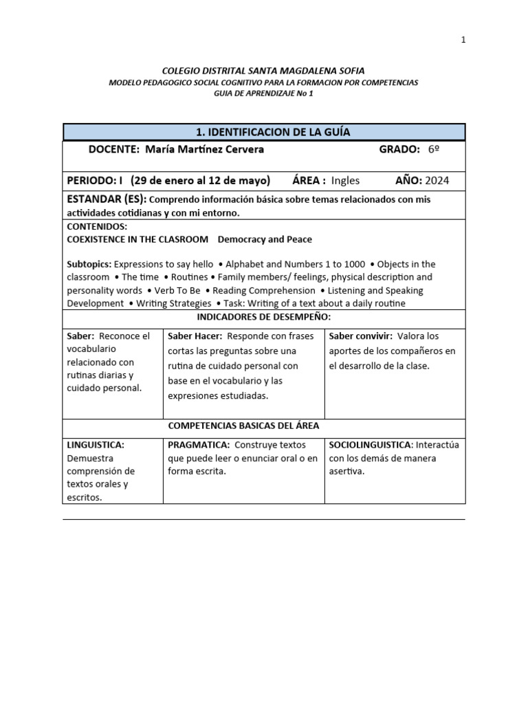 Guía de Inglés 6º Grado 2024 | PDF | Vocabulary | Reading Comprehension