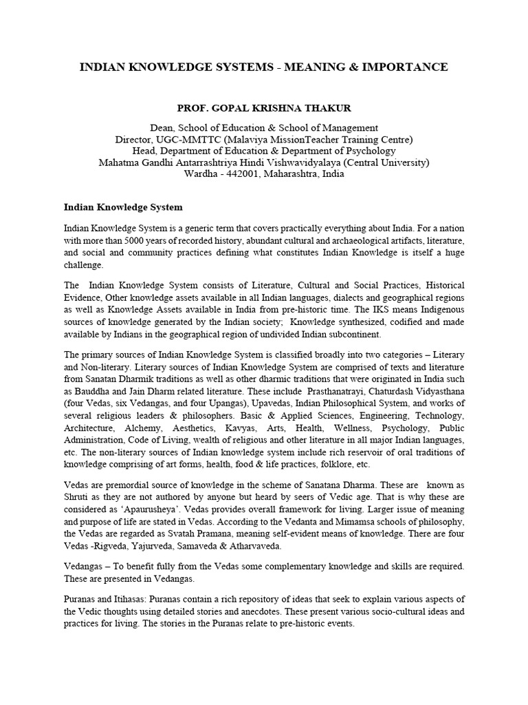 Indian Knowledge Systems Overview | PDF | Vedas | Hindu Philosophy