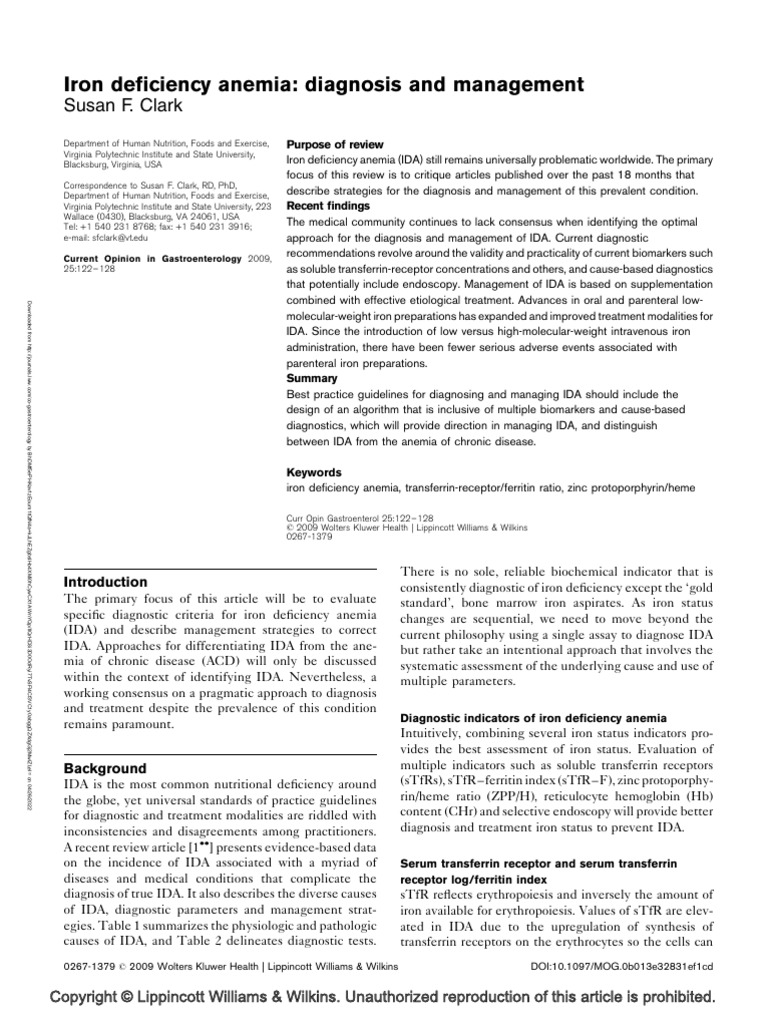 Iron Deficiency Anemia Diagnosis and Management.7 | PDF | Medical ...