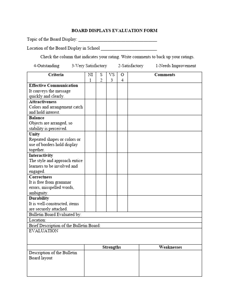 Board Displays Evaluation Form For FS 1 PDF