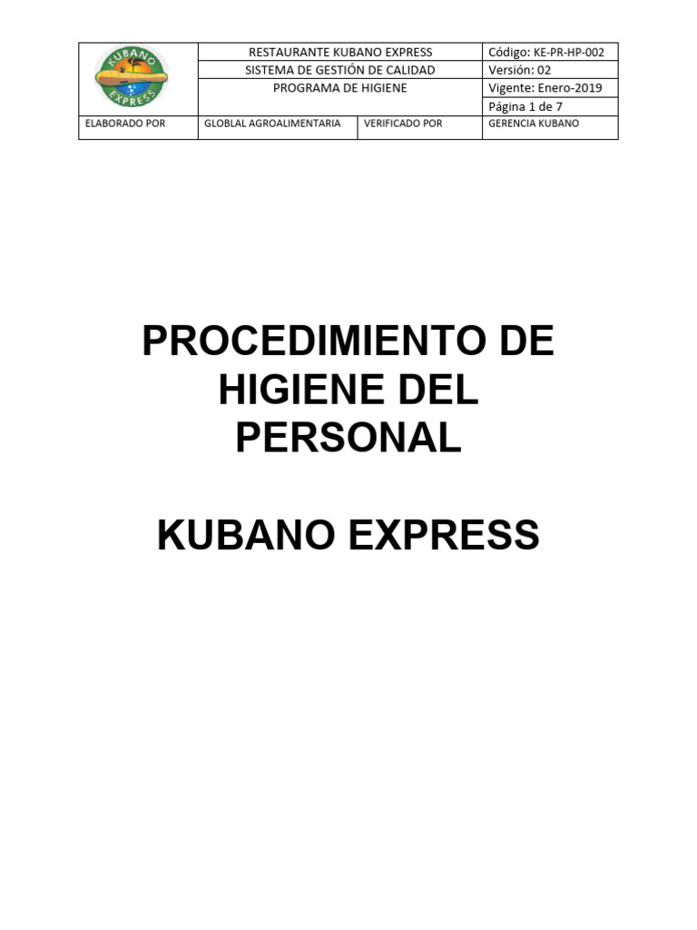 Programa de Higiene en Kubano Express | PDF | Industria de alimentos ...
