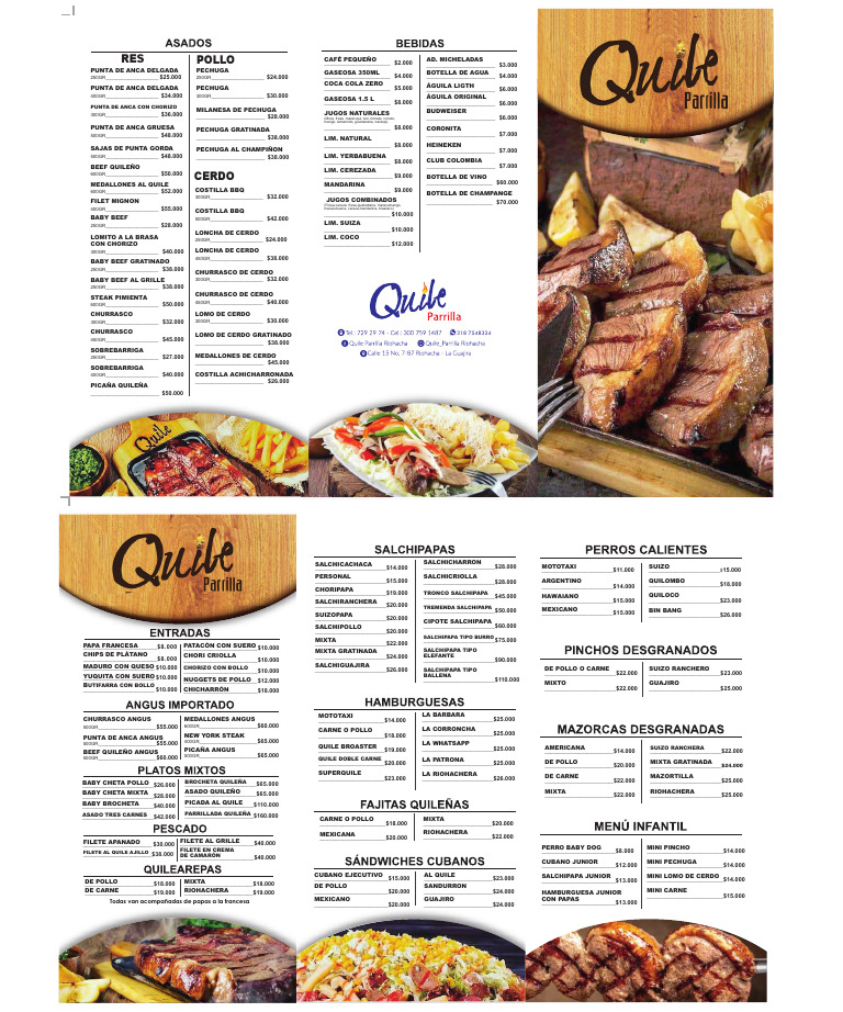 Menú de Quile Steak Grill | PDF | filete | Alimentos preparados