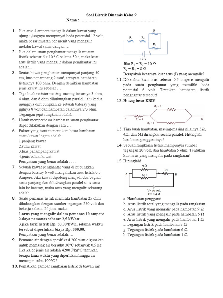 Soal Listrik Dinamis Kelas 9 dan Pembahasan | PDF | Sains & Matematika