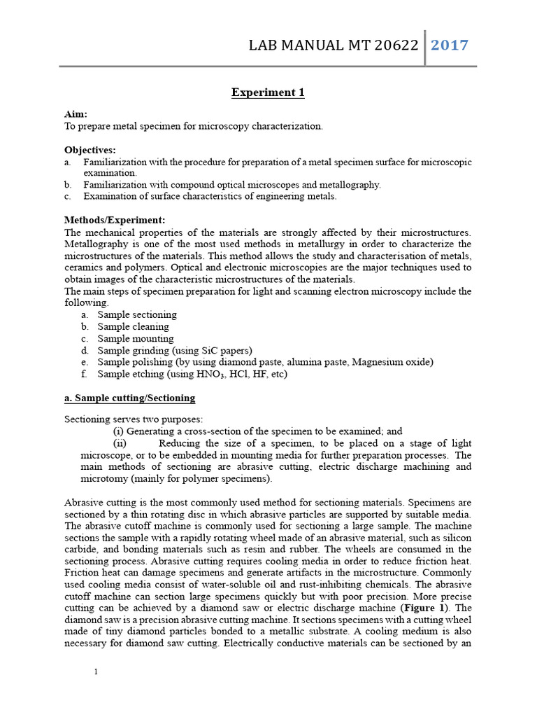 Metal Specimen Preparation for Microscopy | PDF | Abrasive | Grinding ...