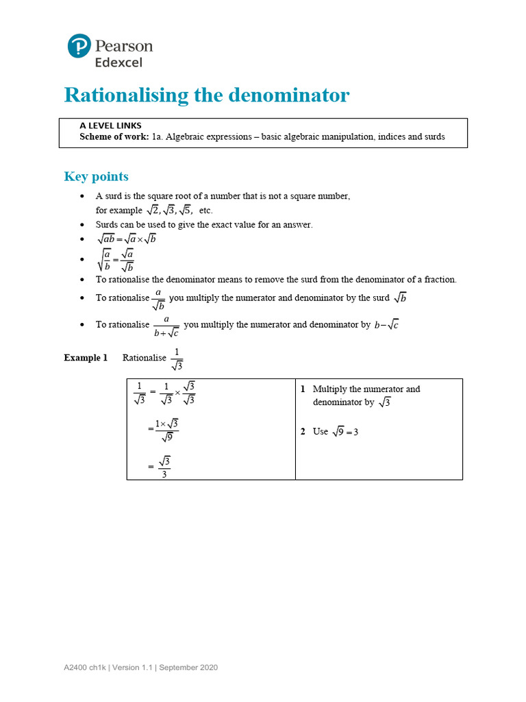 Example 14 Chapter 1 Rationalising The Denominator | PDF | Mathematics ...