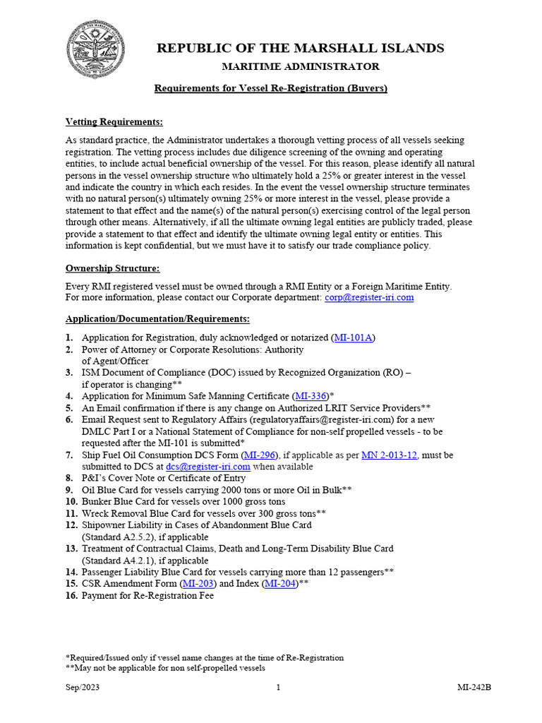 RMI Vessel Re-Registration Guidelines | PDF | Private Law