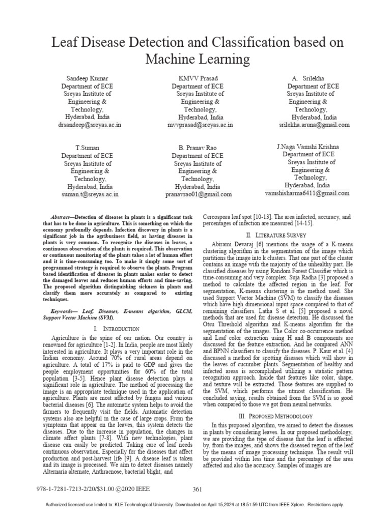 Leaf Disease Detection And Classification Based On Machine Learning