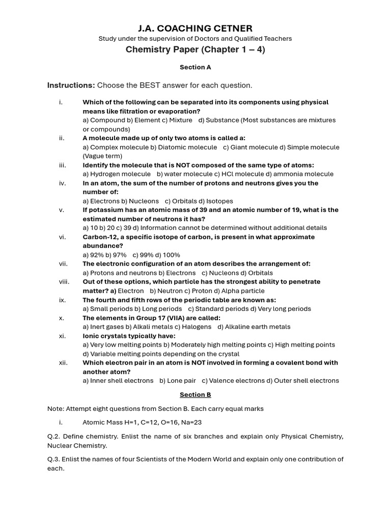 Chemistry Paper Pdf Molecules Chemistry