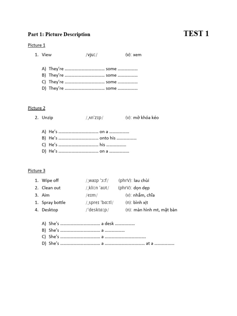 Picture Descriptions and Vocabulary Exercises | PDF | Teaching Methods ...