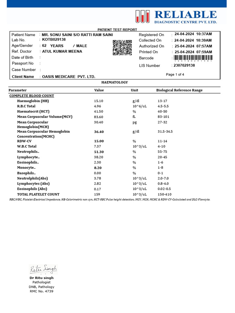 Comprehensive Blood Test Report | PDF | C Reactive Protein | Diseases ...