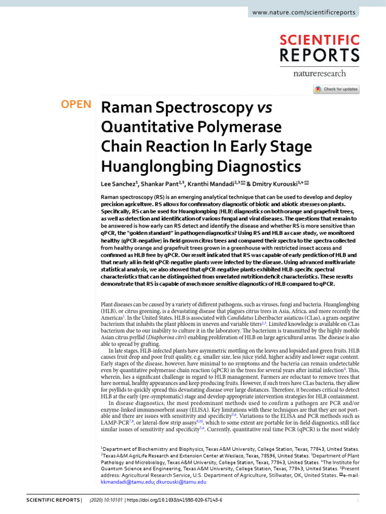 Raman Spectroscopy Vs Quantitative Polymerase Chai | PDF | Real Time ...