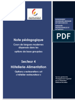 IMPORTANT Note Pédagogique Cours de Langues Modernes OBG - Secteur 4 Hôtellerie Alimentation - Options Restauration, Hôtelier-Restaurateur