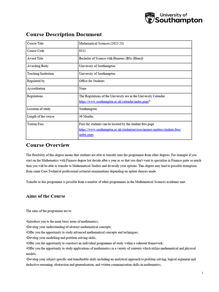 2223 8311 BSC Mathematical Sciences | PDF | Mathematics | Academic Degree