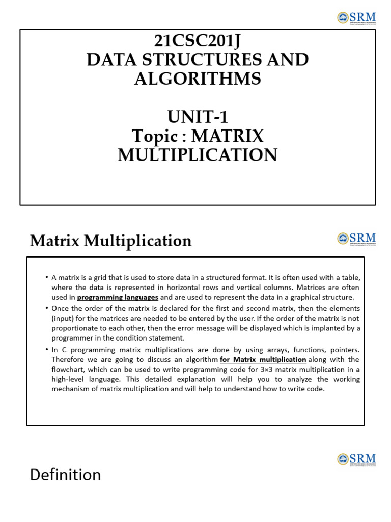 Unit-1 Matrix Multiplication | PDF | Matrix (Mathematics) | Matrix Theory