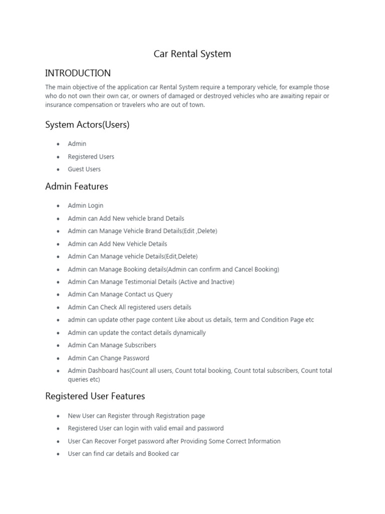 Car Rental System | PDF | Databases | User (Computing)