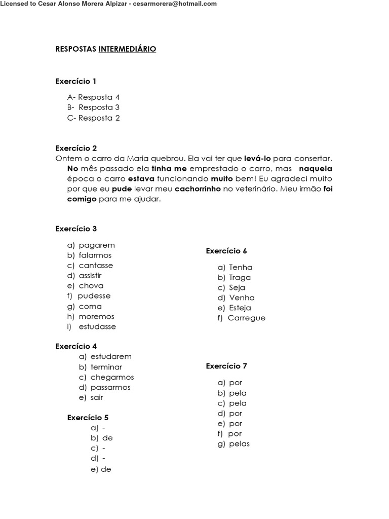 Exercícios de Português Intermediário | PDF