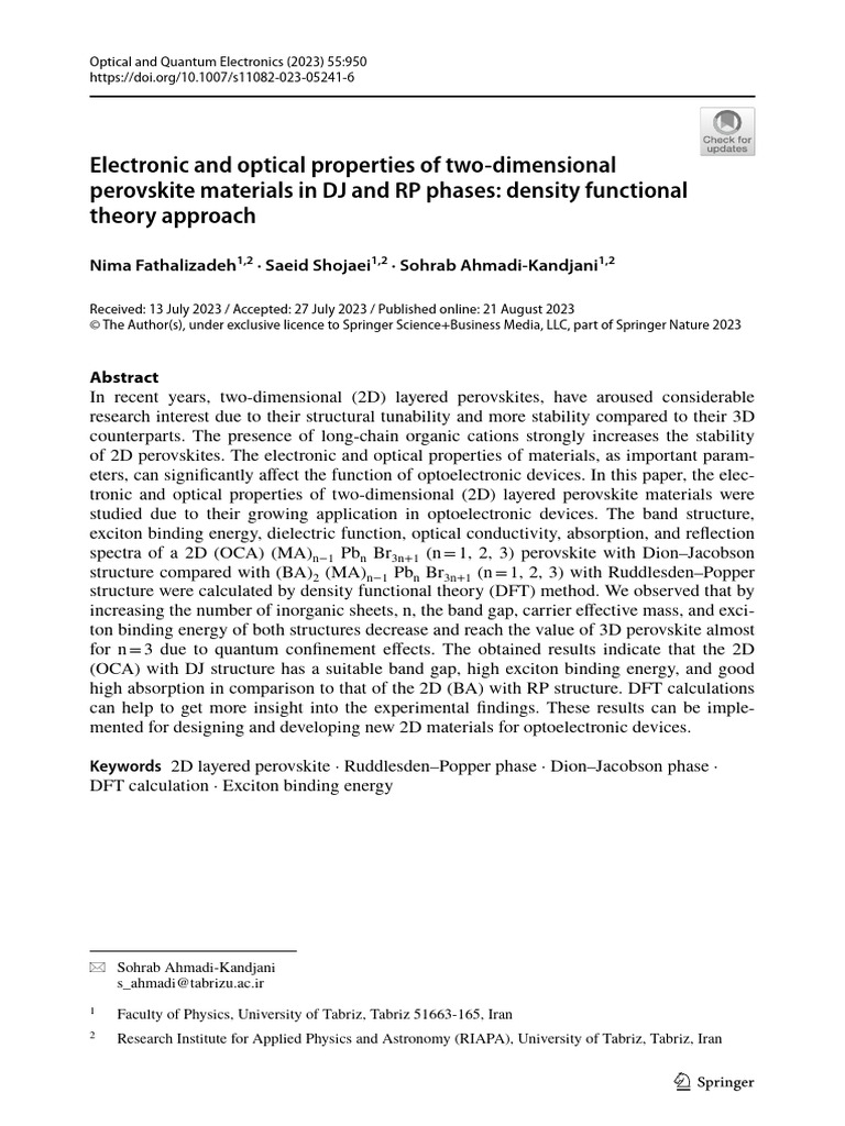 Electronic and Optical Properties of Two-Dimensional Perovskite ...