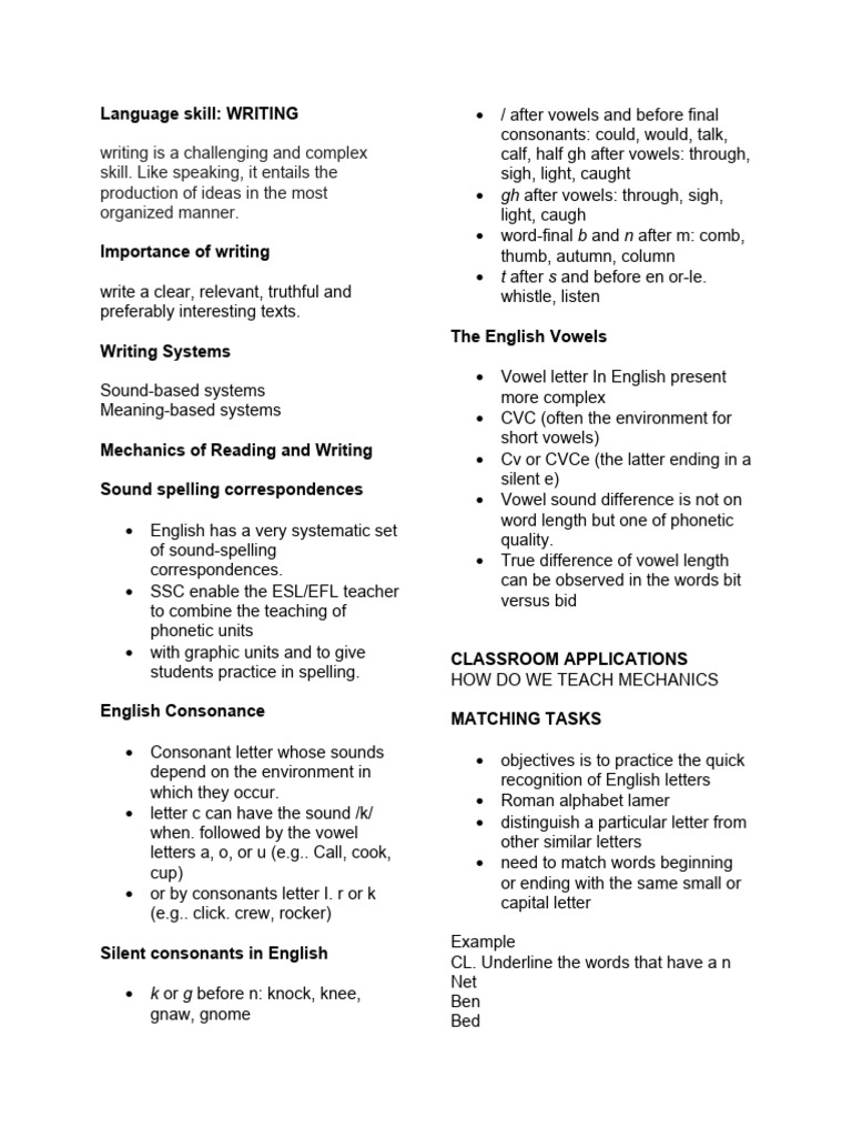 Teaching English Writing Mechanics | PDF | Second Language | Vowel