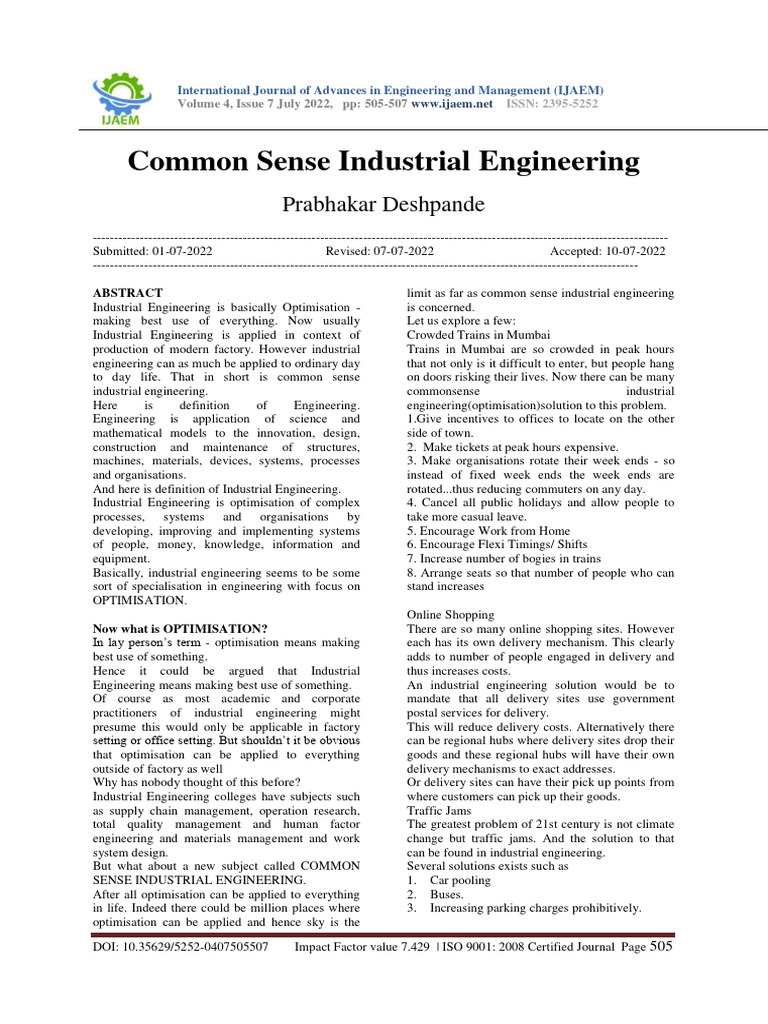 Common Sense Industrial Engineering | PDF | Industrial Engineering ...